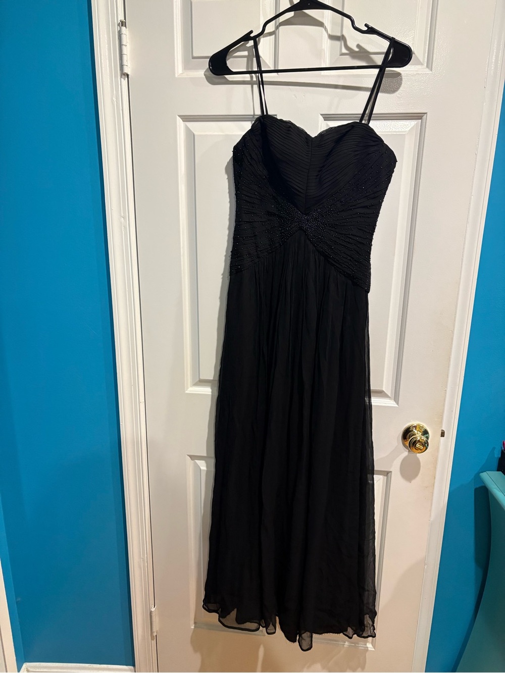 BOBGMAXAZRIA beaded long silk chiffon gown dress black sz XS occasion formal